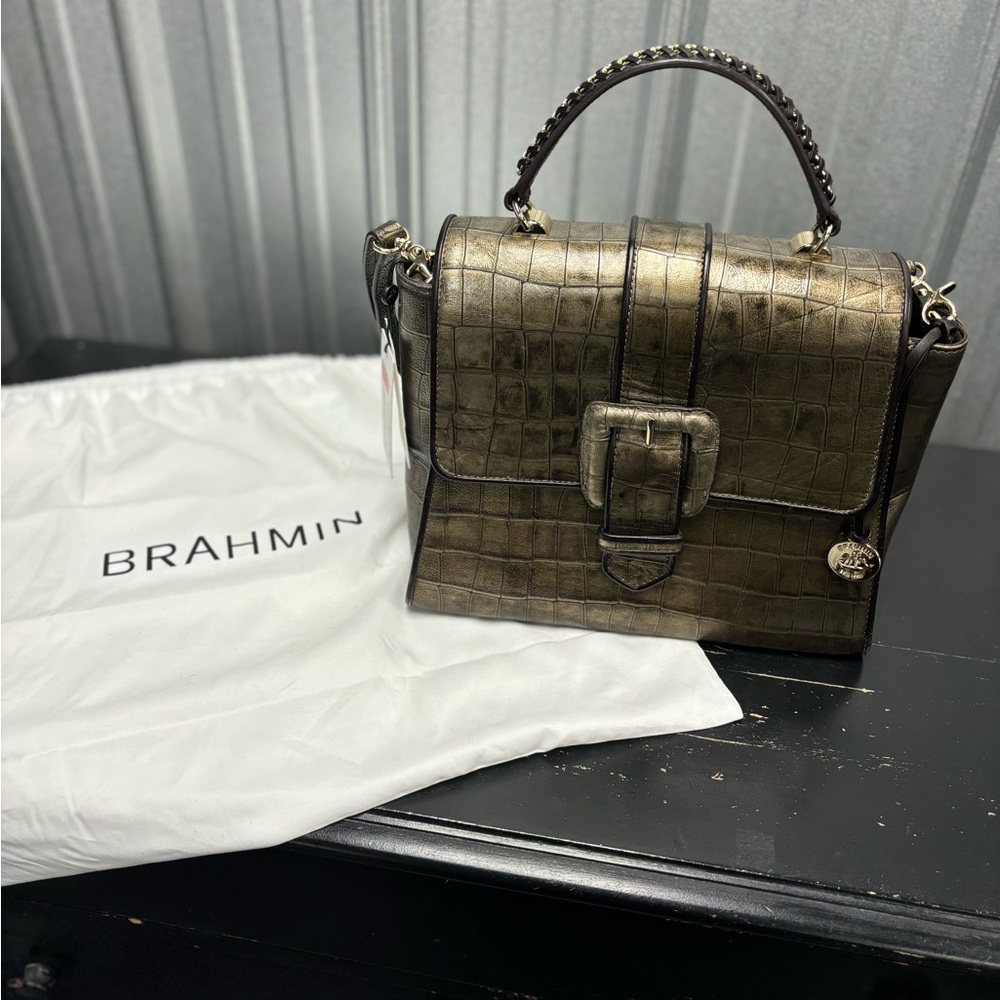 Brahmin Bronze Croc-Embossed Satchel